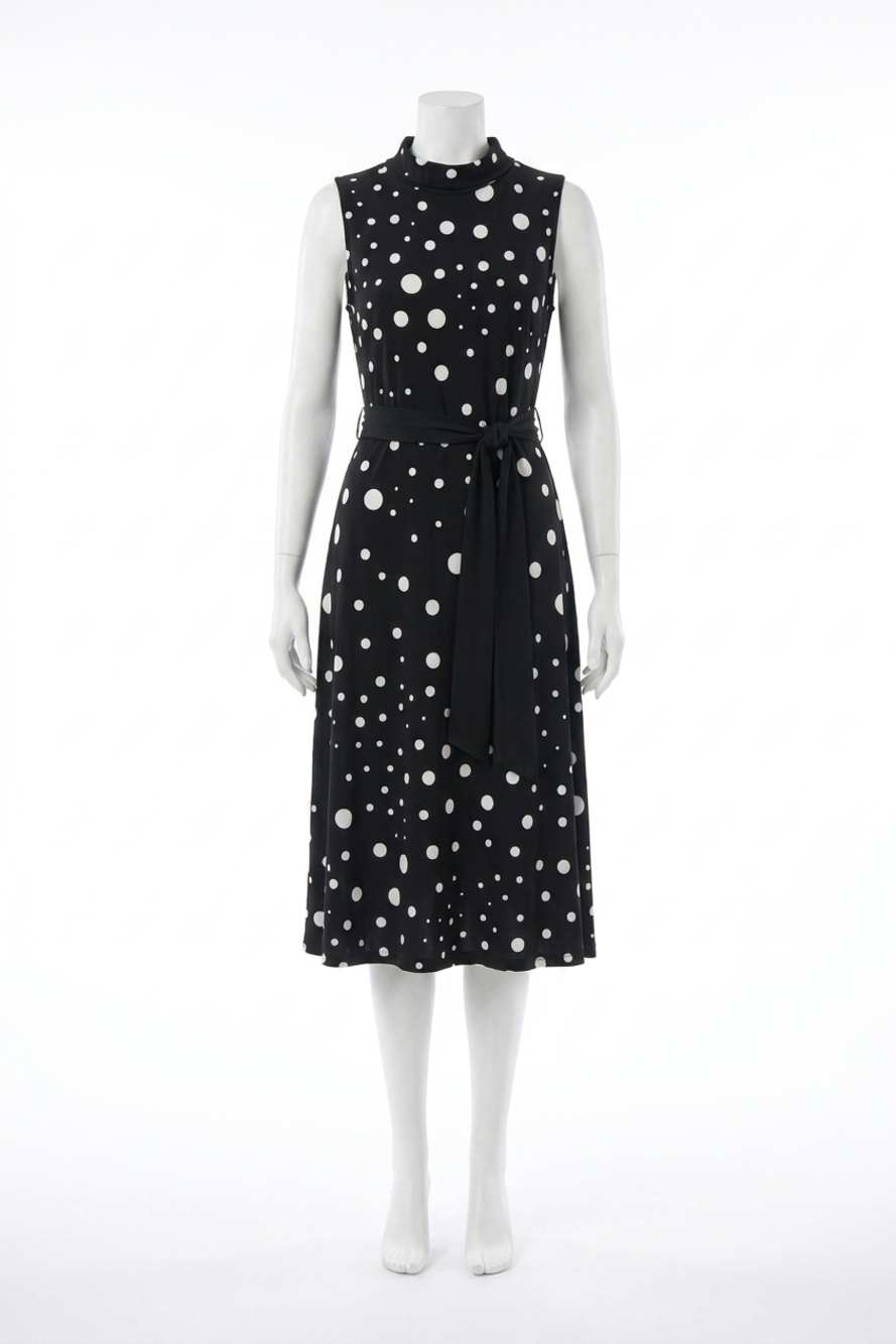 NEW JOSEPH RIBKOFF polka dot belted midi dress in black/vanilla